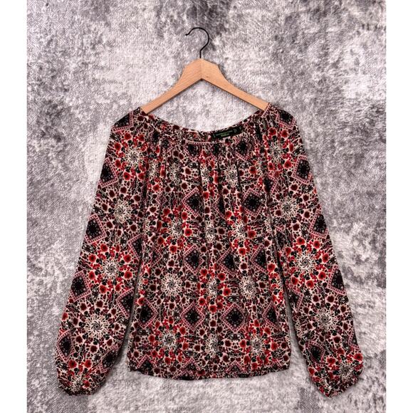Shanghai Tang Top 2 Womens Floral Print Silk Balloon Sleeve Blouse - Picture 1 of 8